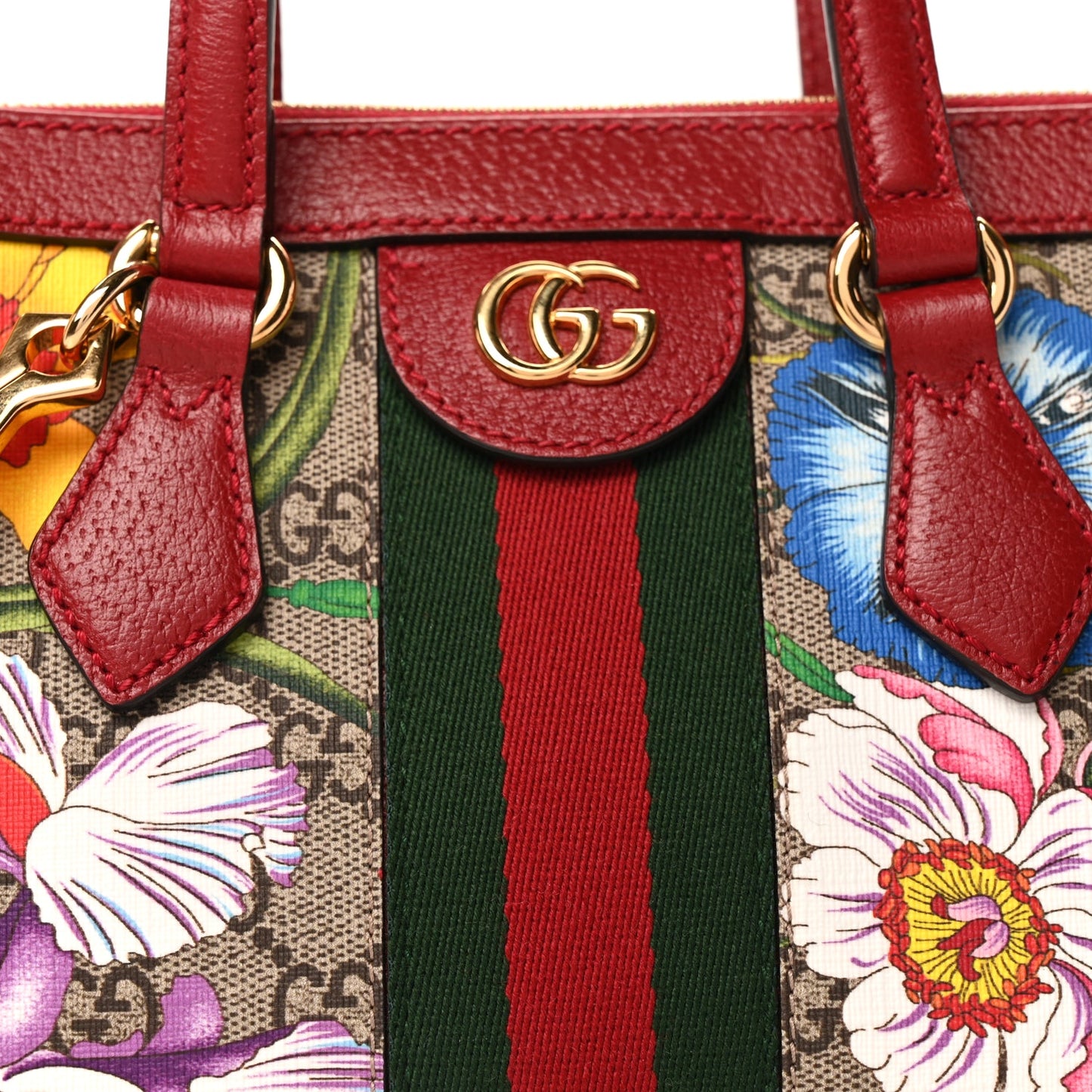 Gucci GG Supreme Monogram Flora Web Small Ophidia Tote Bag Red