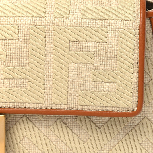 Fendi Raffia Vitello King Lucido FF Embroidered Baguette Alchemy Brandy