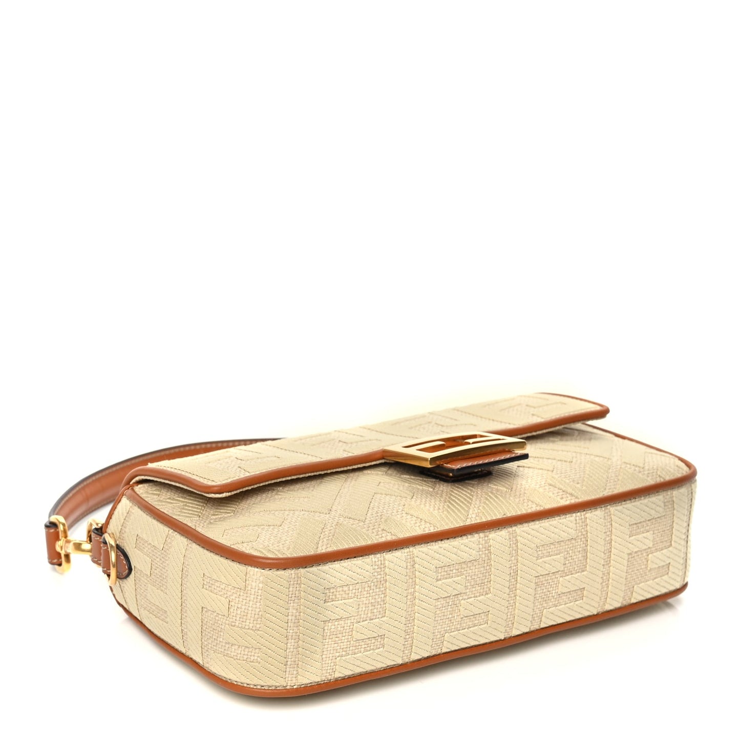 Fendi Raffia Vitello King Lucido FF Embroidered Baguette Alchemy Brandy