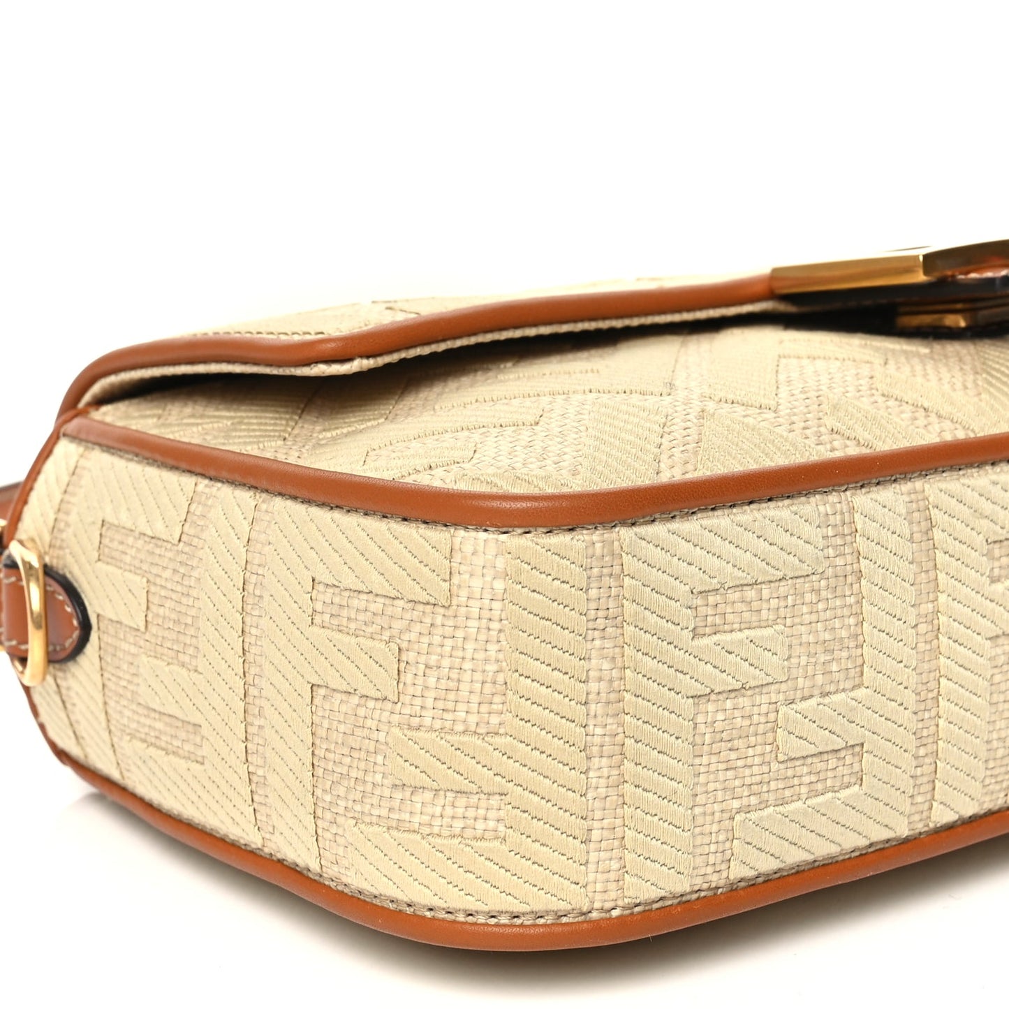 Fendi Raffia Vitello King Lucido FF Embroidered Baguette Alchemy Brandy