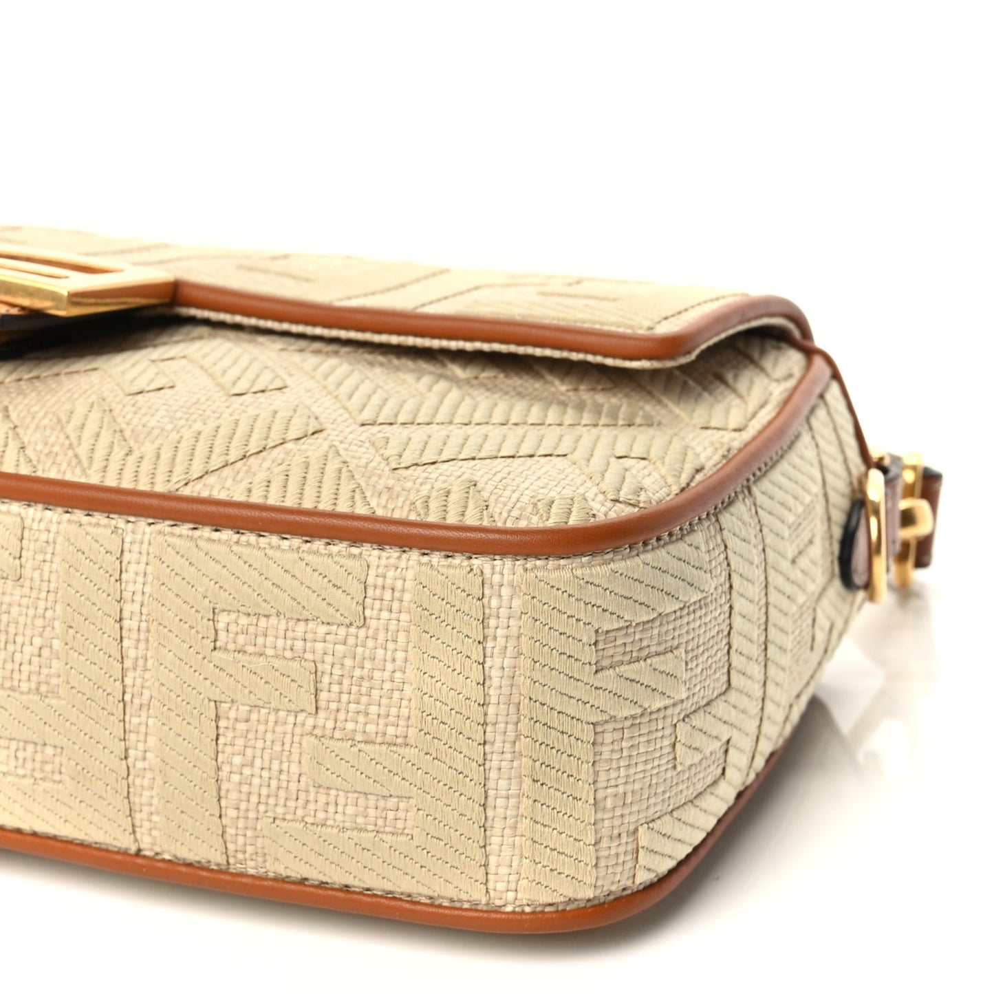 Fendi Raffia Vitello King Lucido FF Embroidered Baguette Alchemy Brandy