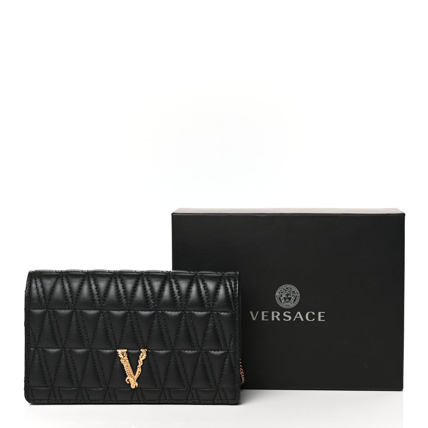 Versace Nappa Quilted Virtus Clutch Bag Black