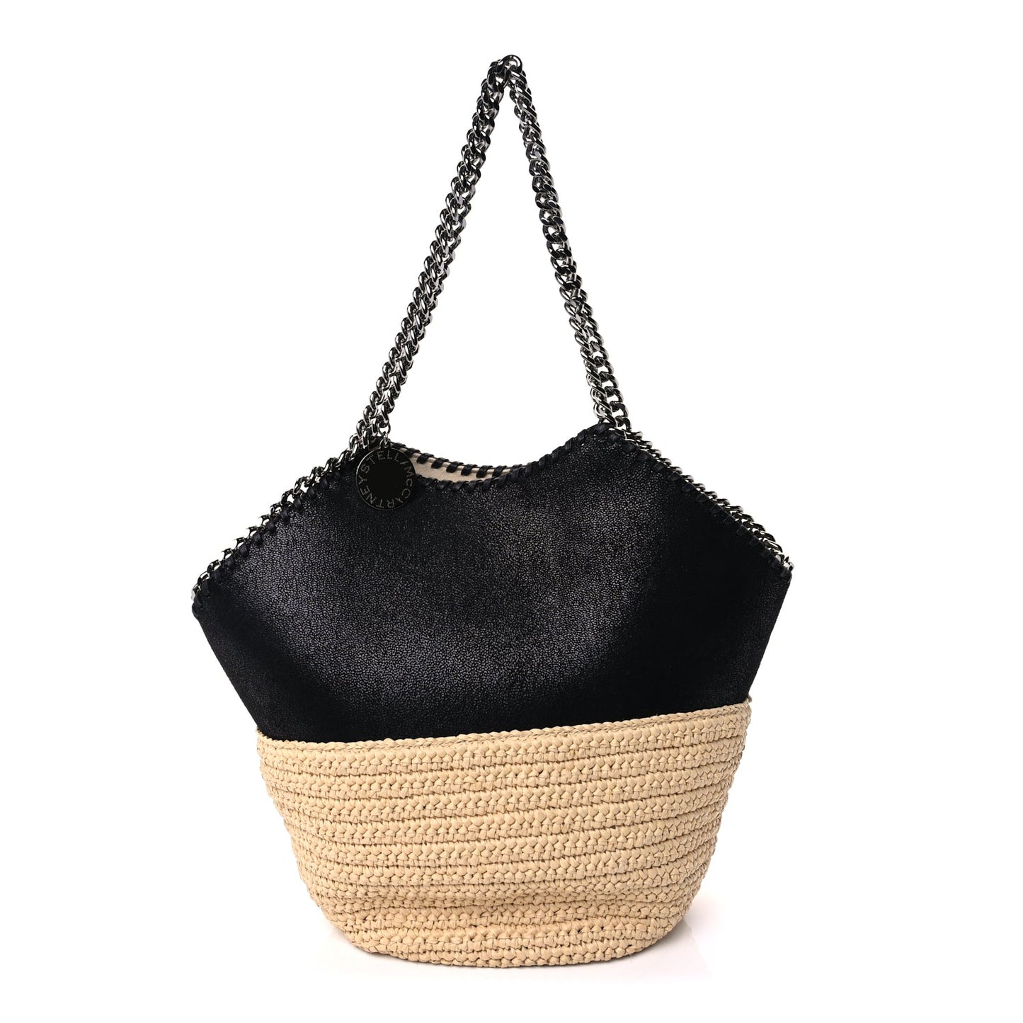 Stella McCartney Shaggy Deer Raffia Large Half & Half Tote Bag  Black Natural