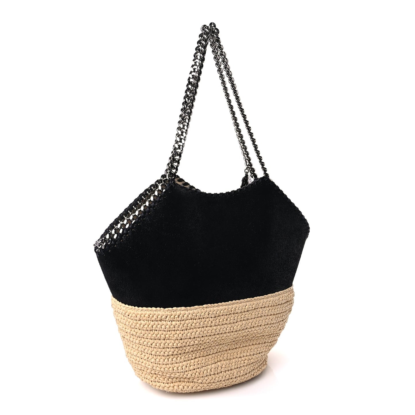 Stella McCartney Shaggy Deer Raffia Large Half & Half Tote Bag  Black Natural
