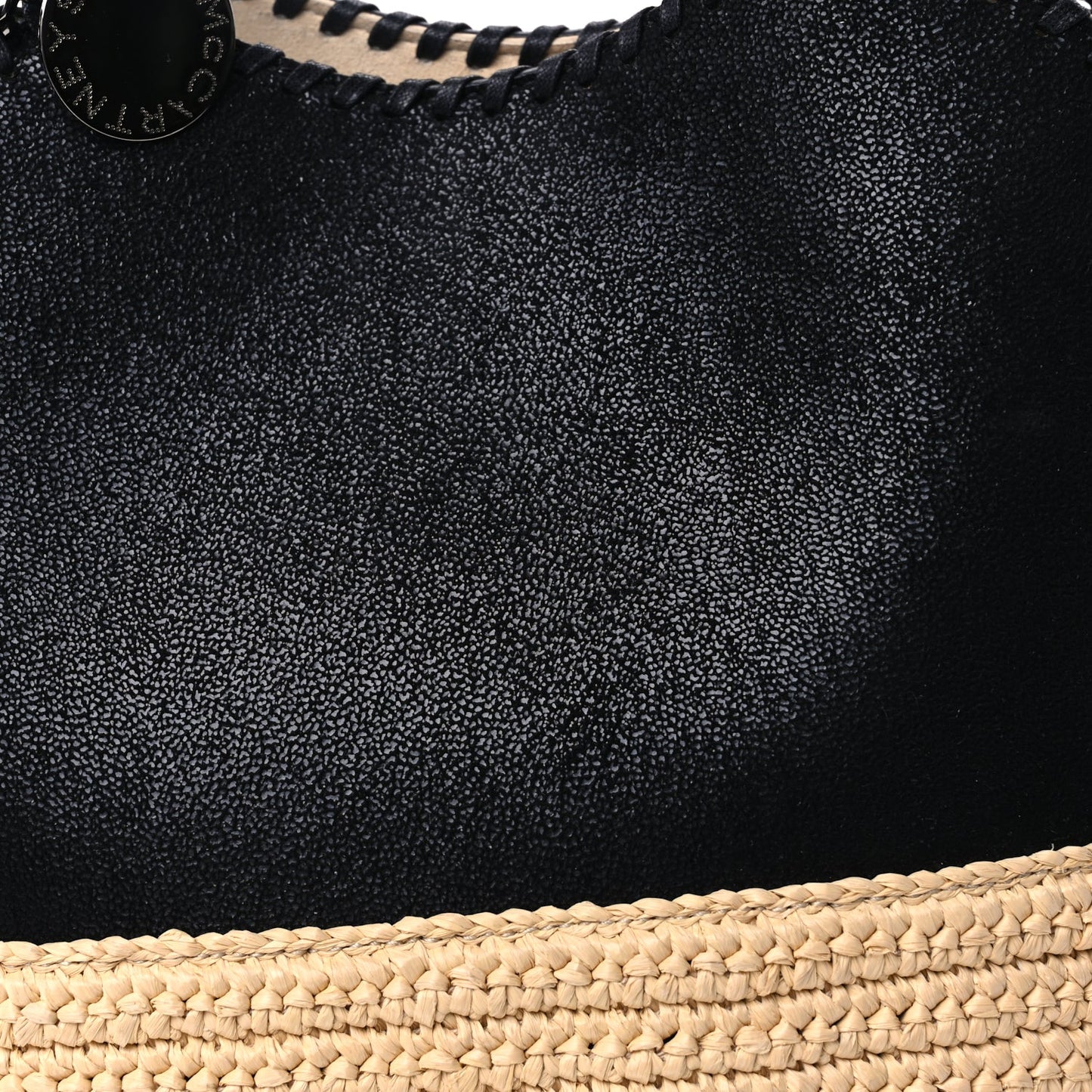 Stella McCartney Shaggy Deer Raffia Large Half & Half Tote Bag  Black Natural