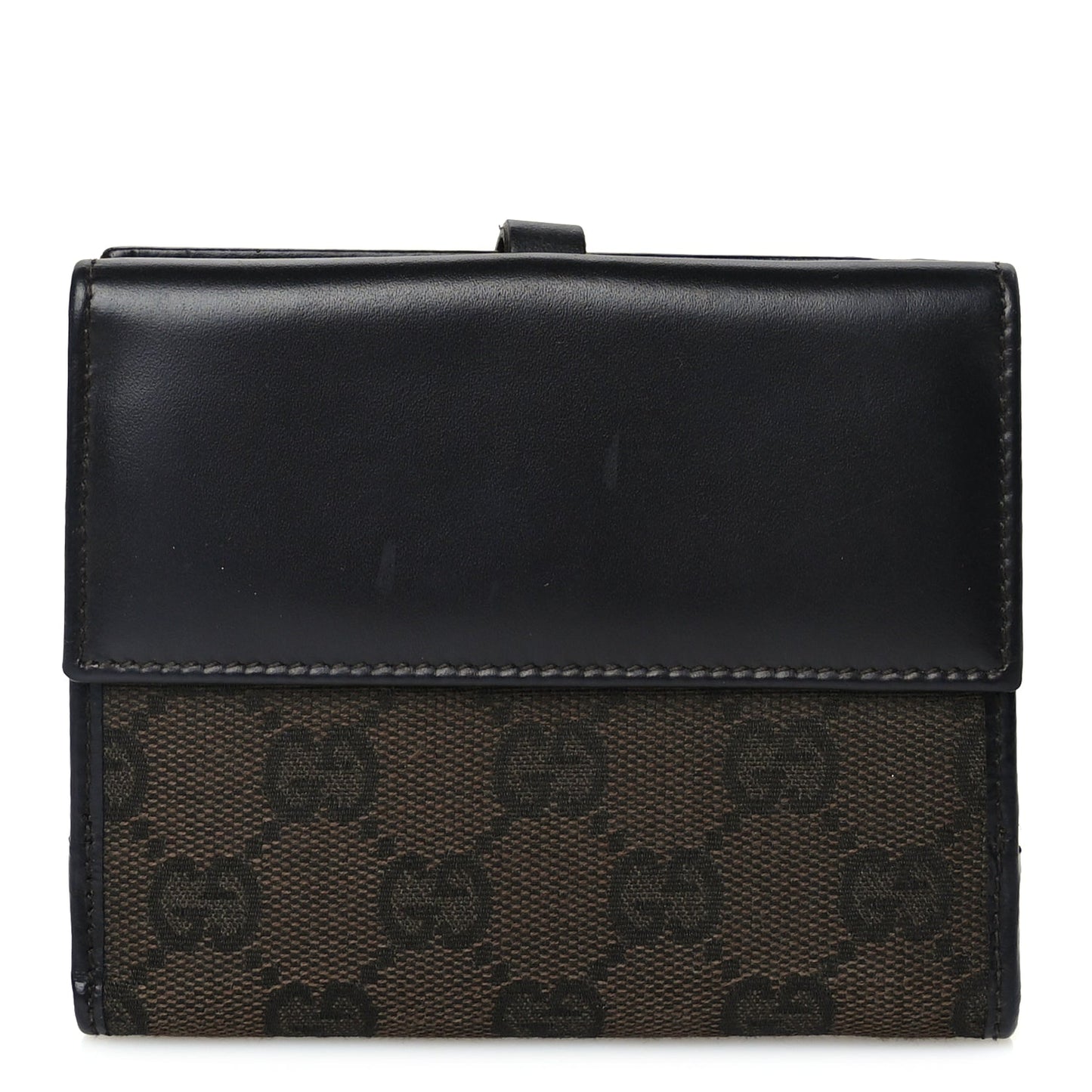 Gucci Monogram Piston Lock Compact Wallet Dark Brown