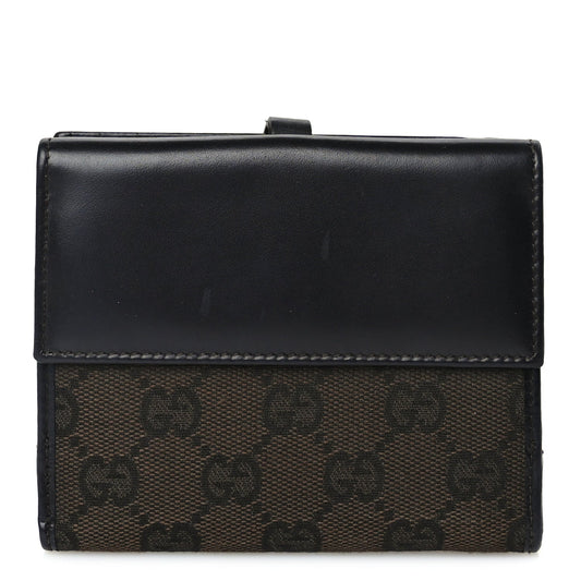 Gucci Monogram Piston Lock Compact Wallet Dark Brown