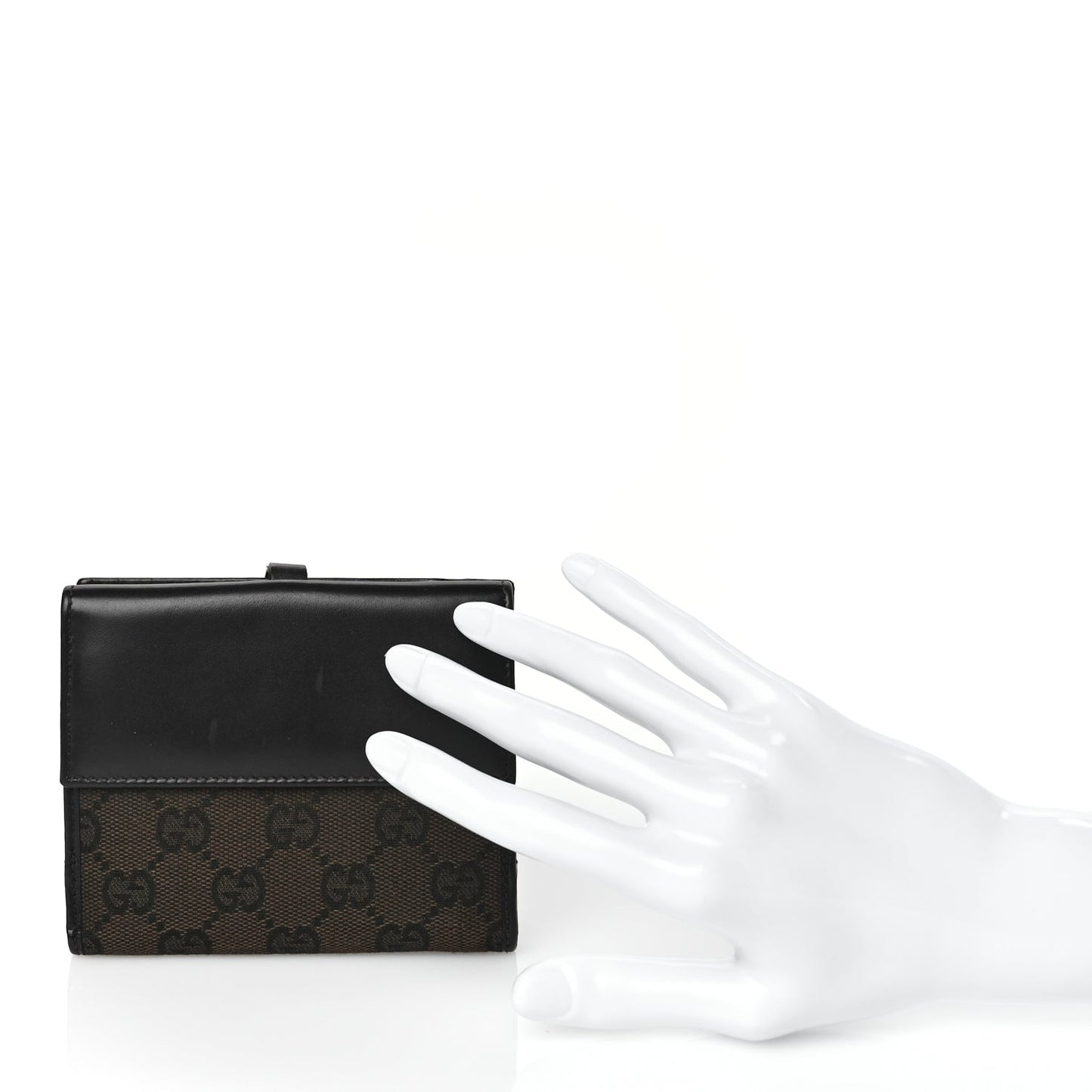 Gucci Monogram Piston Lock Compact Wallet Dark Brown