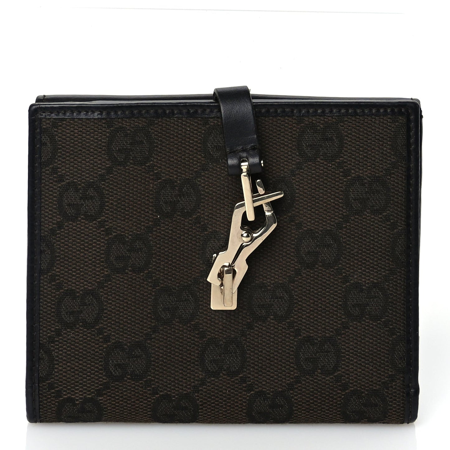 Gucci Monogram Piston Lock Compact Wallet Dark Brown