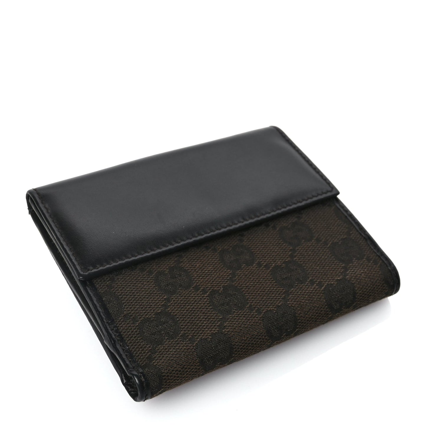 Gucci Monogram Piston Lock Compact Wallet Dark Brown