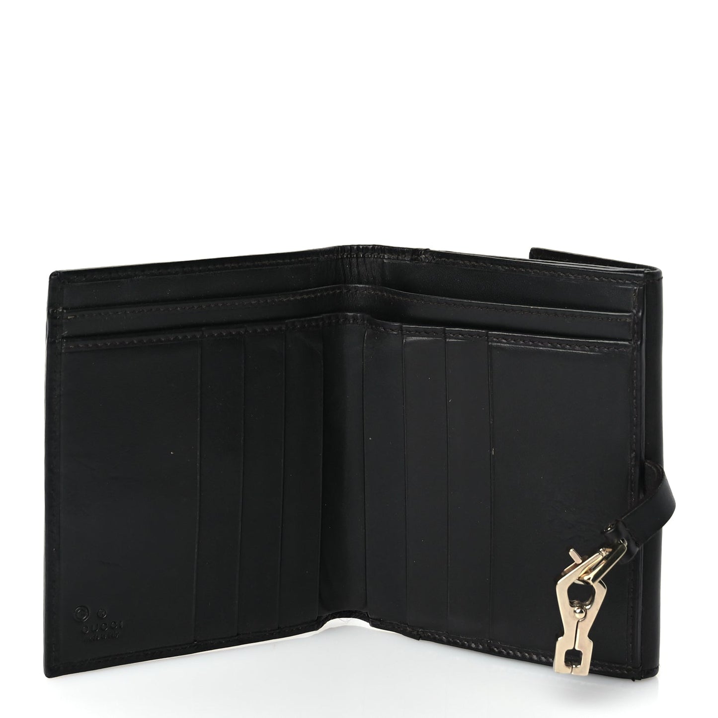 Gucci Monogram Piston Lock Compact Wallet Dark Brown