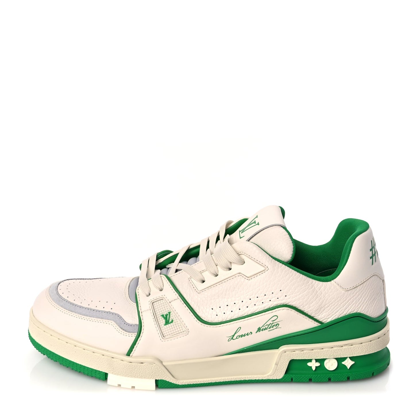 Louis Vuitton Grained Calfskin Script Mens LV Trainer Sneakers 10 Green