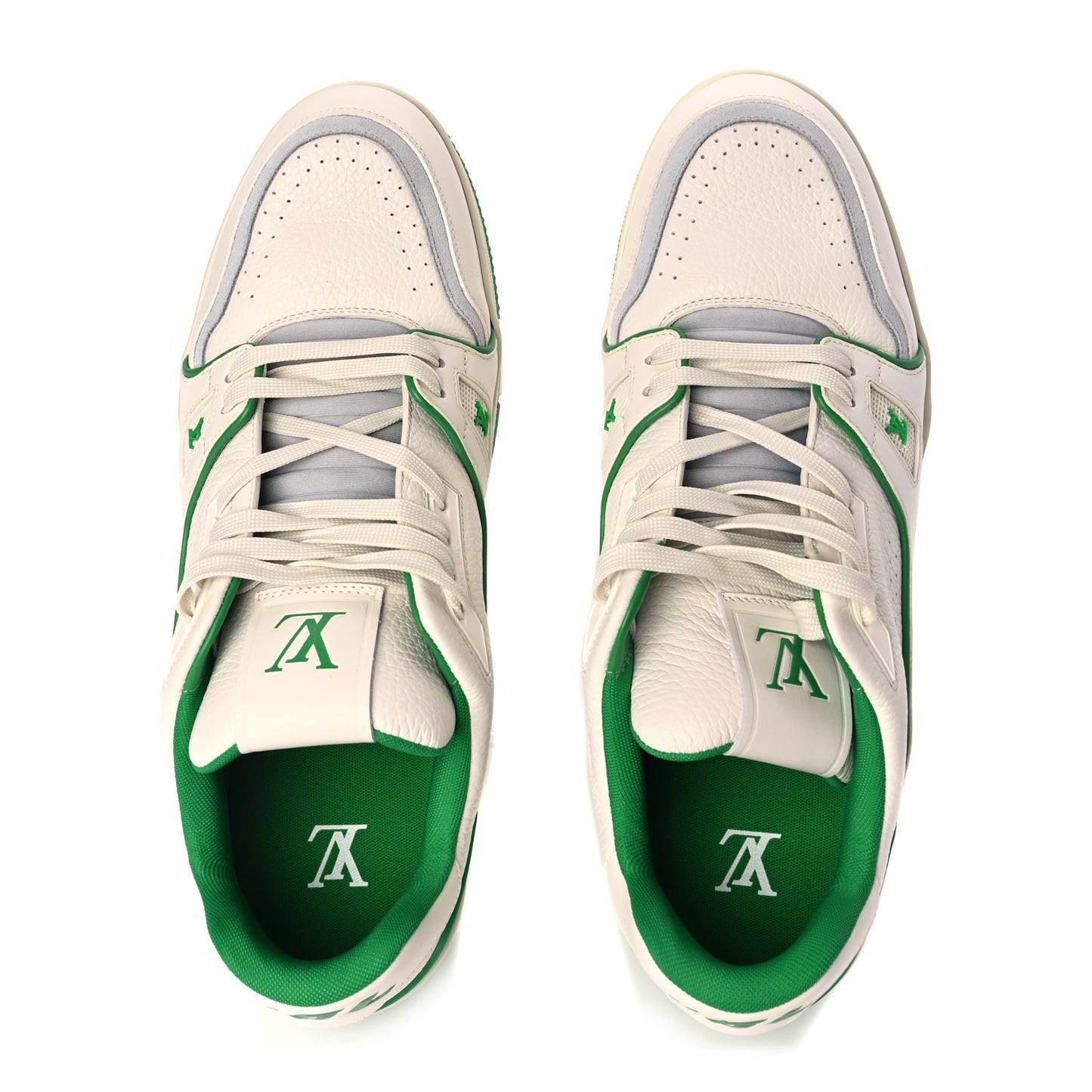 Louis Vuitton Grained Calfskin Script Mens LV Trainer Sneakers 10 Green