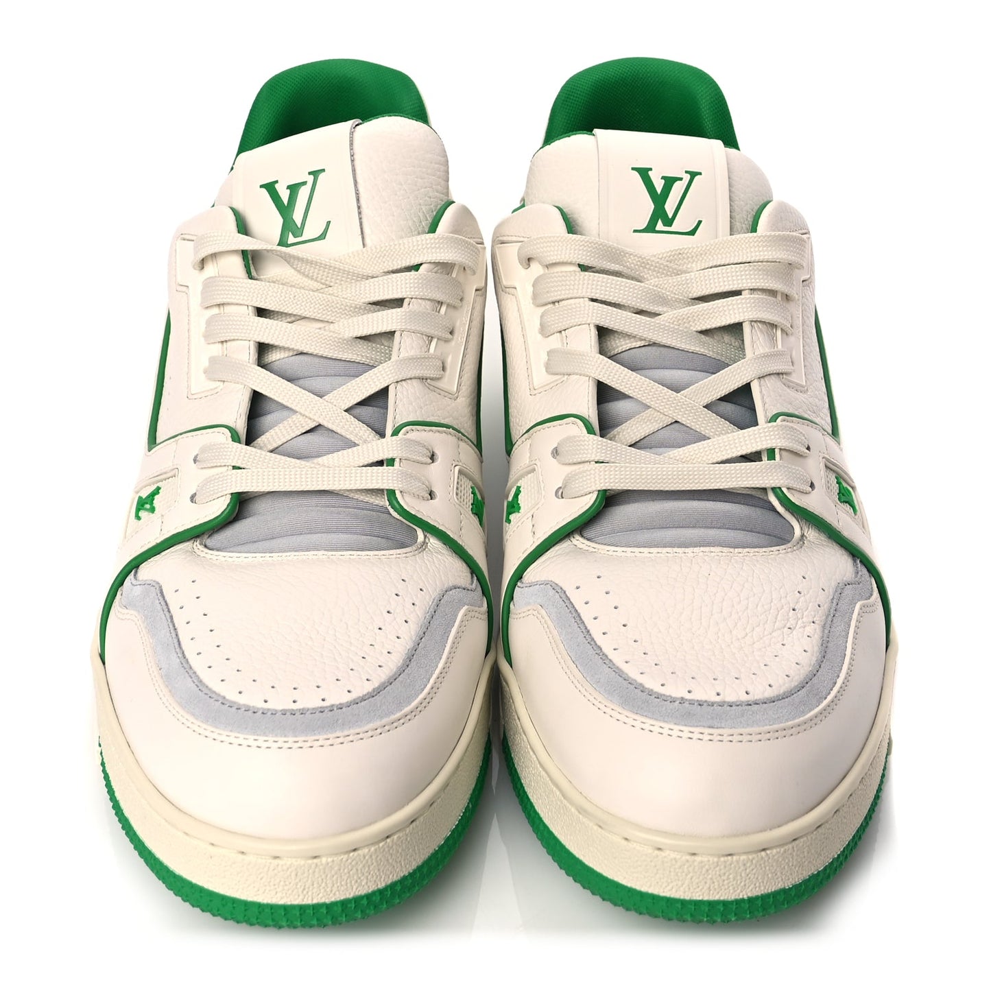 Louis Vuitton Grained Calfskin Script Mens LV Trainer Sneakers 10 Green
