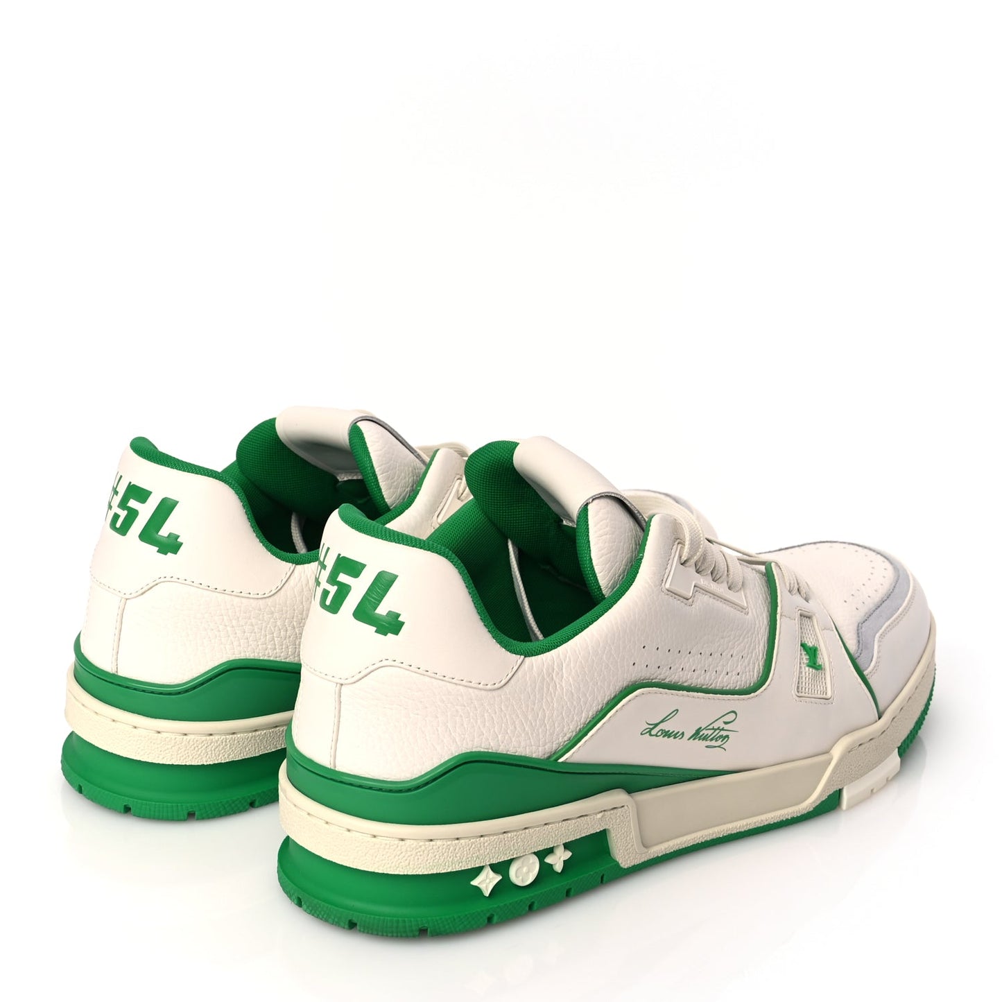 Louis Vuitton Grained Calfskin Script Mens LV Trainer Sneakers 10 Green