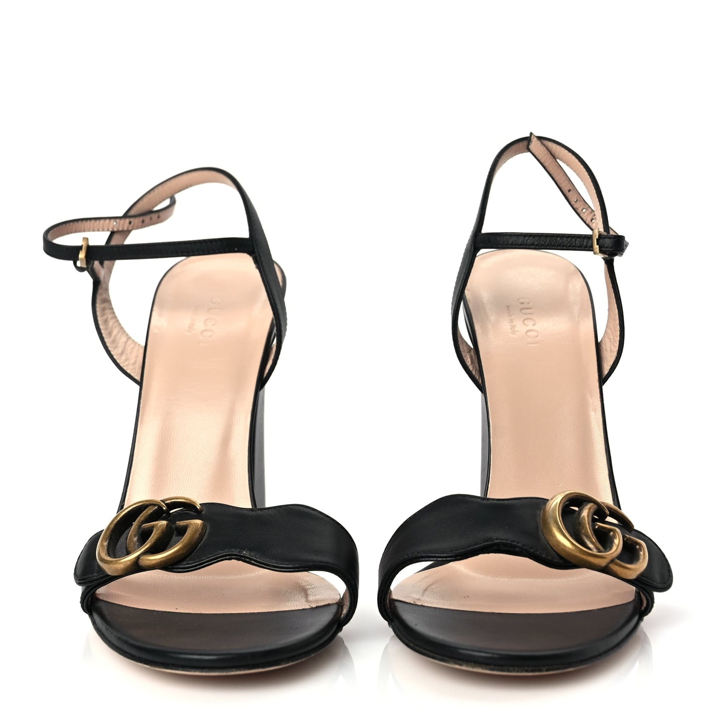 Gucci Lifford Calfskin GG Marmont Ankle Wrap 105mm Sandals Black