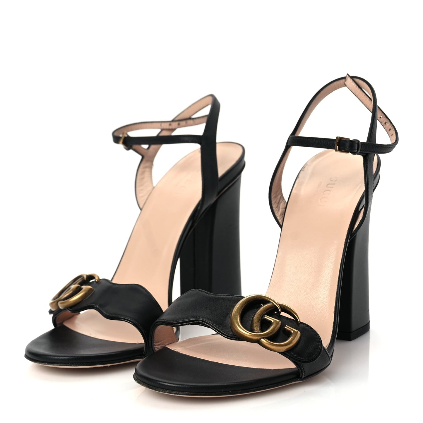 Gucci Lifford Calfskin GG Marmont Ankle Wrap 105mm Sandals Black