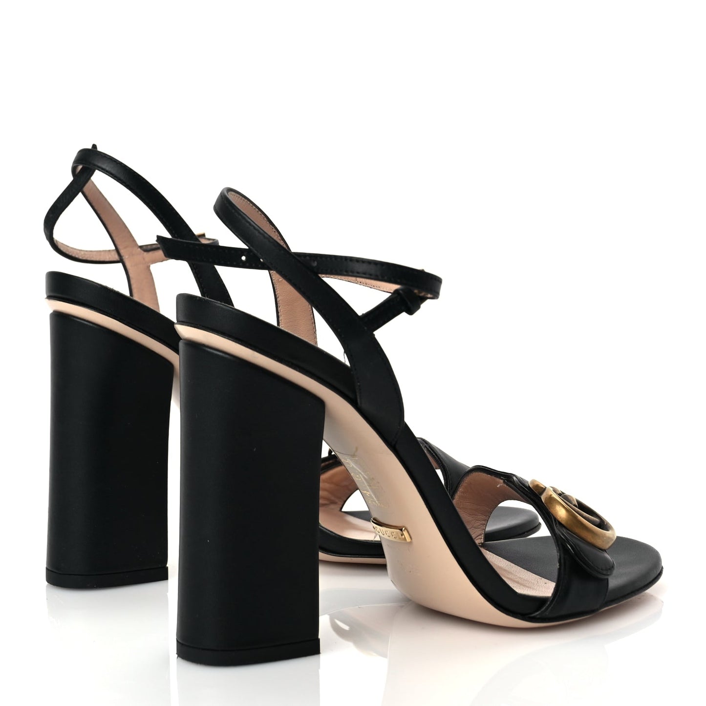 Gucci Lifford Calfskin GG Marmont Ankle Wrap 105mm Sandals Black