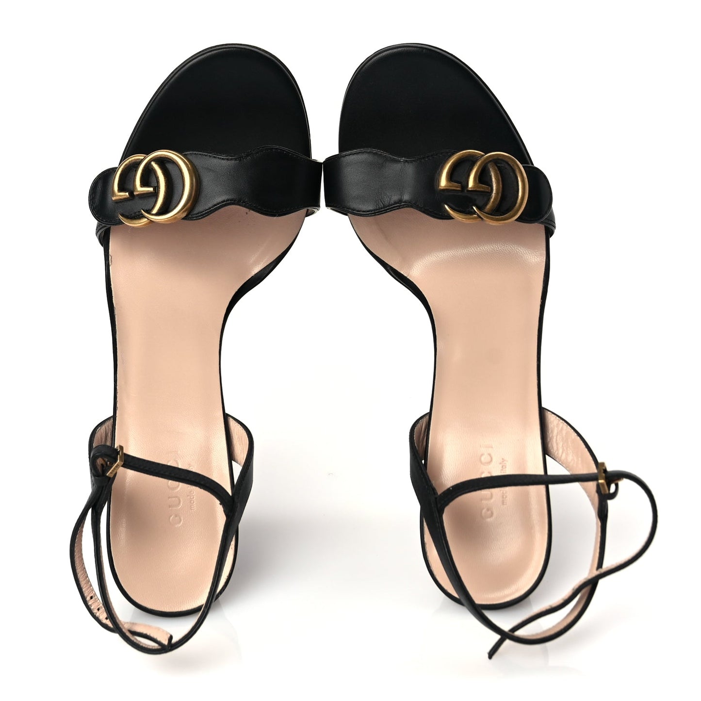 Gucci Lifford Calfskin GG Marmont Ankle Wrap 105mm Sandals Black