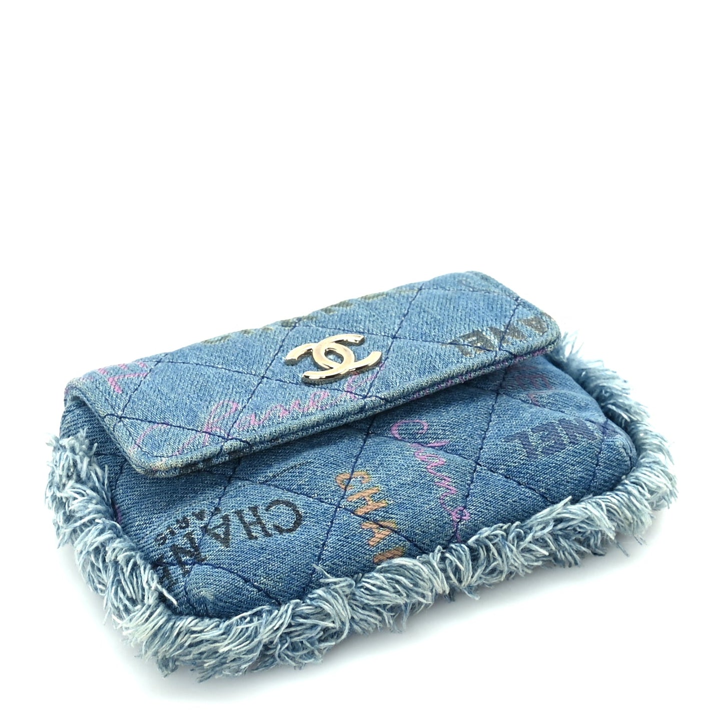 Chanel Denim Quilted Denim Mood Clutch With Chain Blue Multicolor