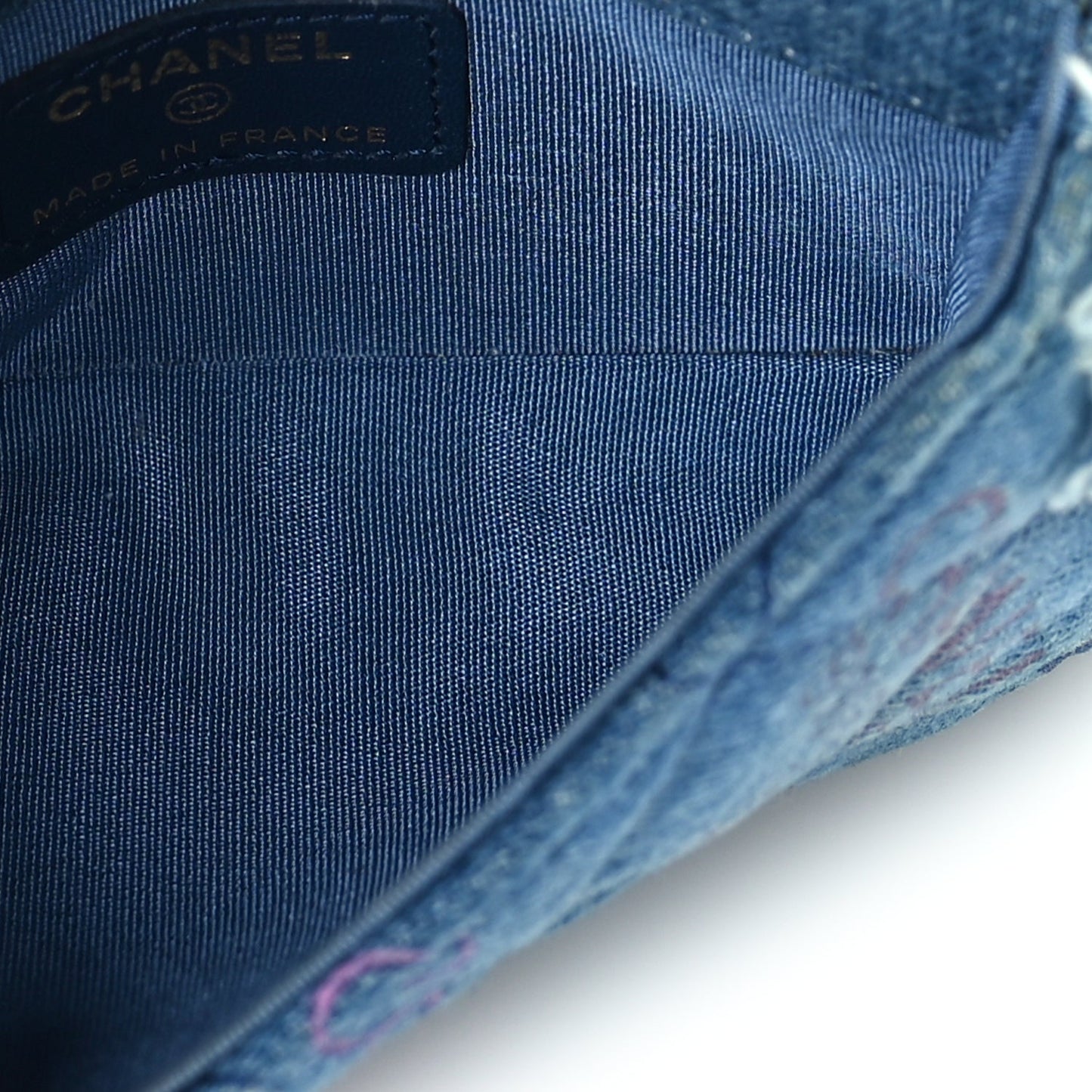 Chanel Denim Quilted Denim Mood Clutch With Chain Blue Multicolor