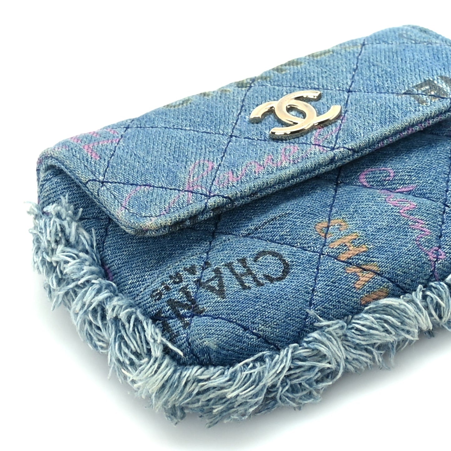 Chanel Denim Quilted Denim Mood Clutch With Chain Blue Multicolor