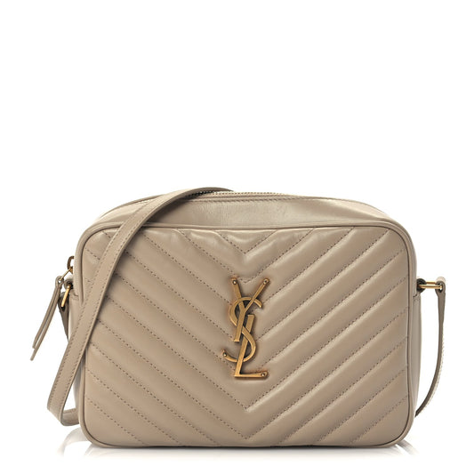 Saint Laurent Calfskin Matelasse Monogram Lou Camera Bag Dark Beige