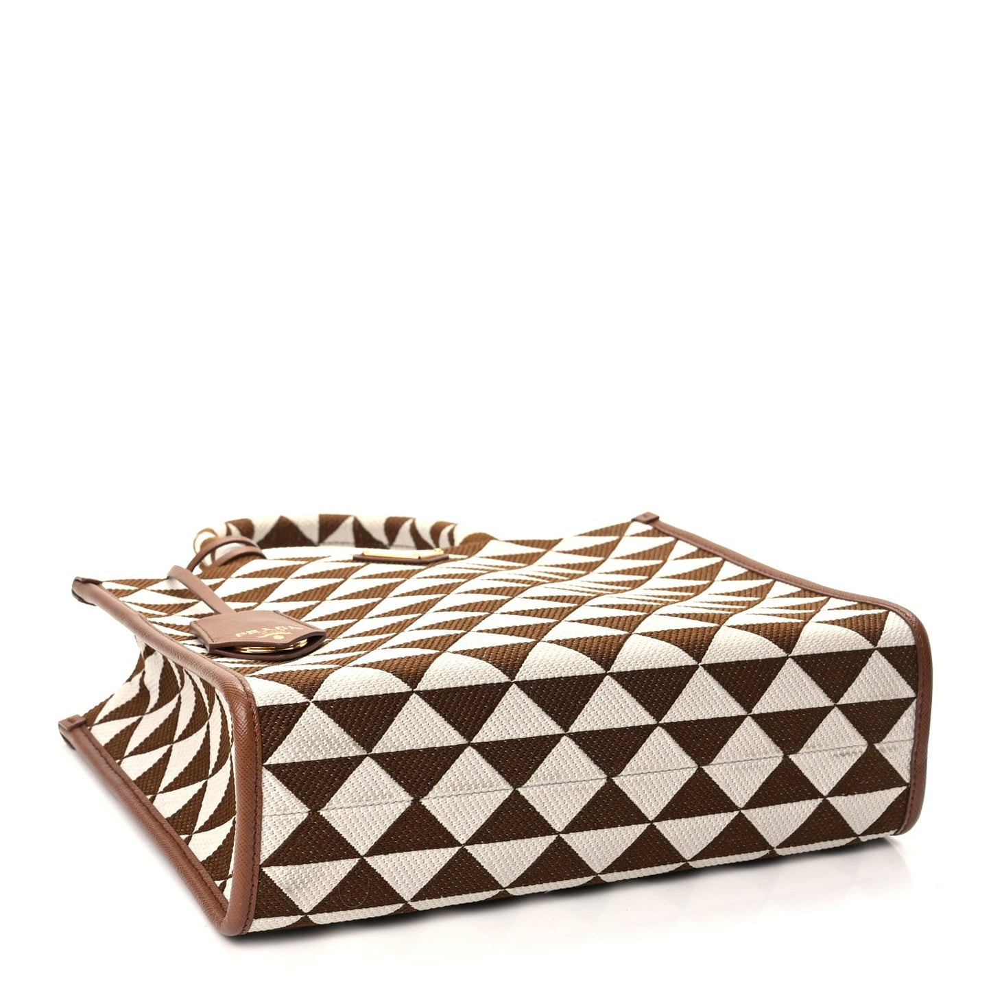 Prada Jacquard Saffiano Triangolo Symbole Embroidered Small Tote Tobacco Talco Tabacco/Talco