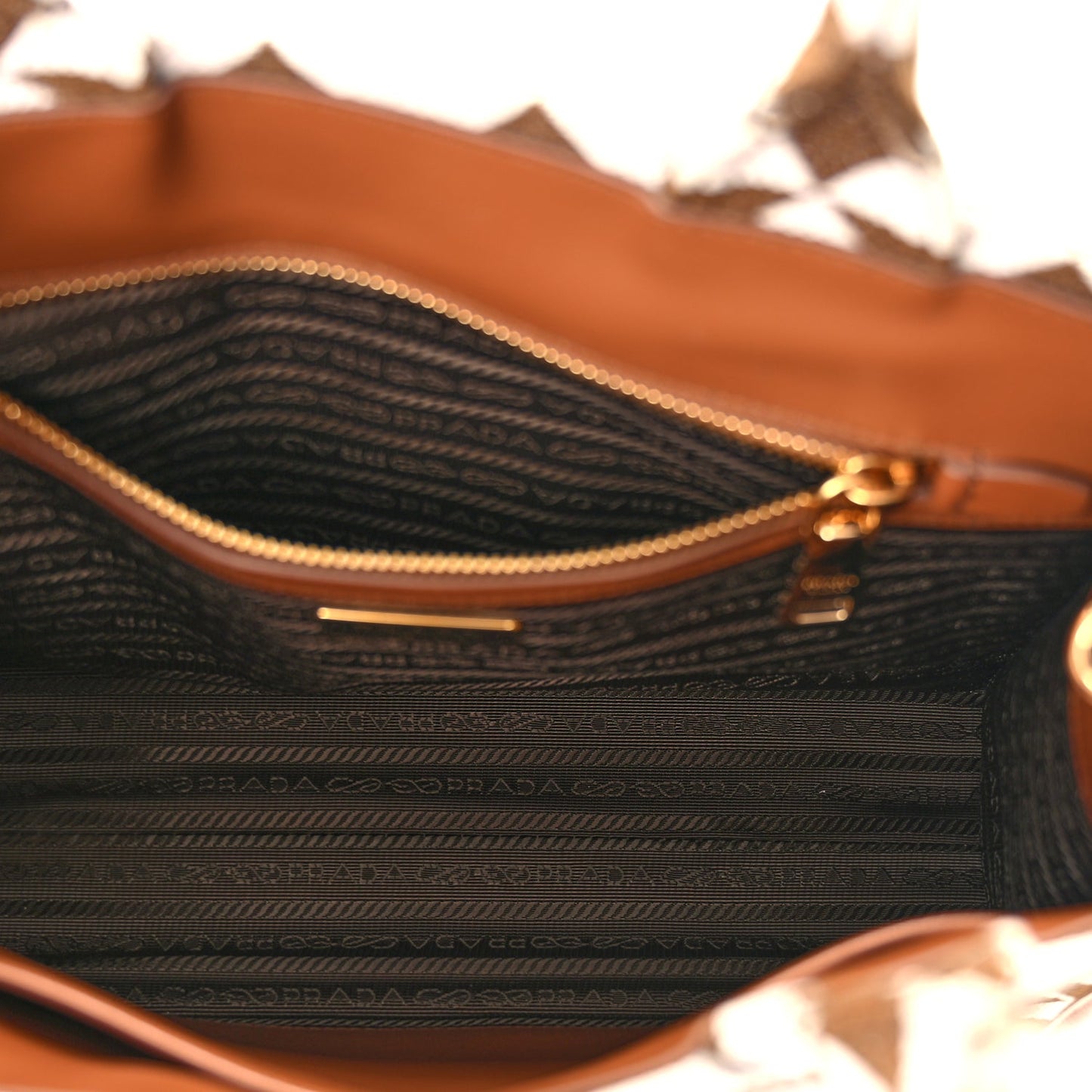 Prada Jacquard Saffiano Triangolo Symbole Embroidered Small Tote Tobacco Talco Tabacco/Talco