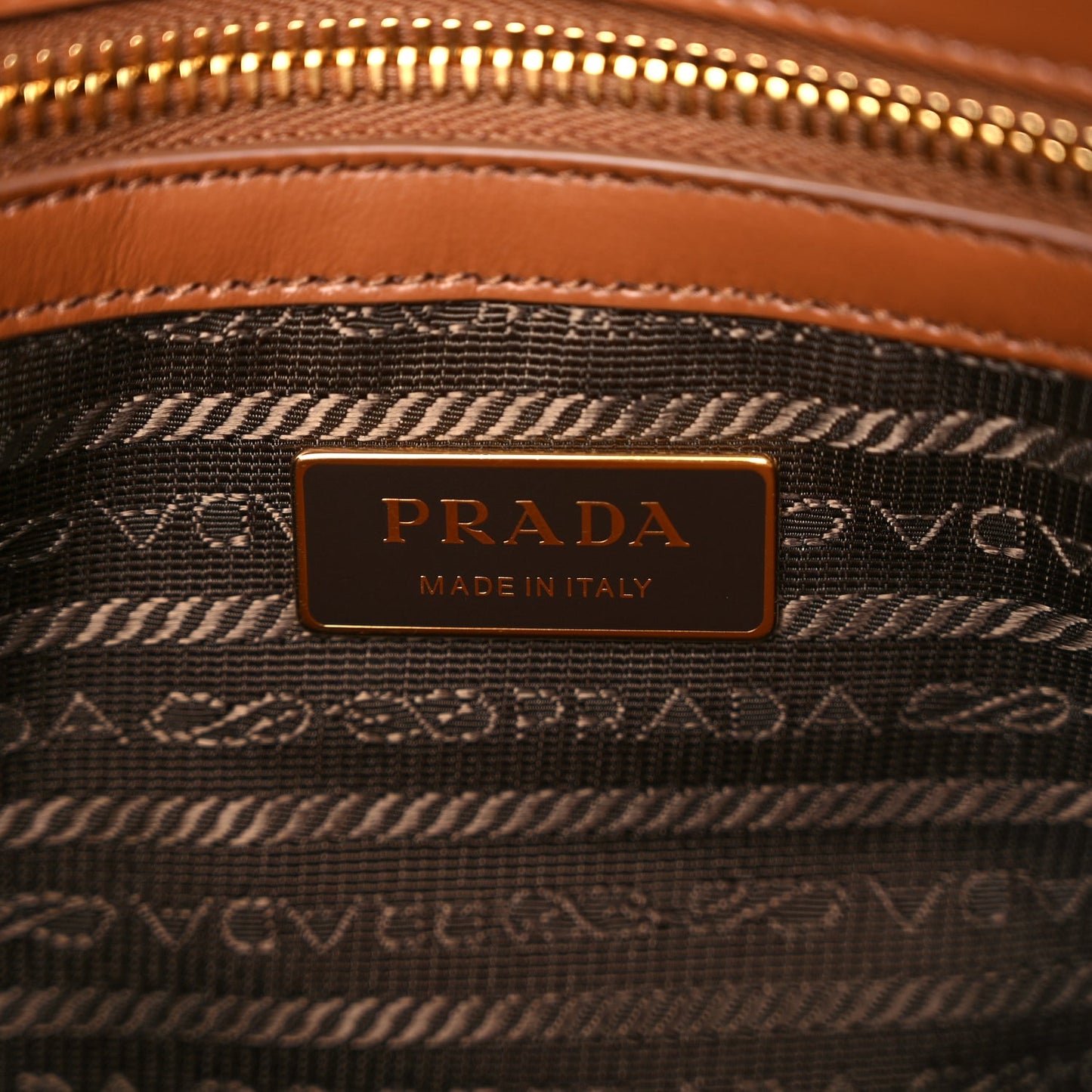 Prada Jacquard Saffiano Triangolo Symbole Embroidered Small Tote Tobacco Talco Tabacco/Talco