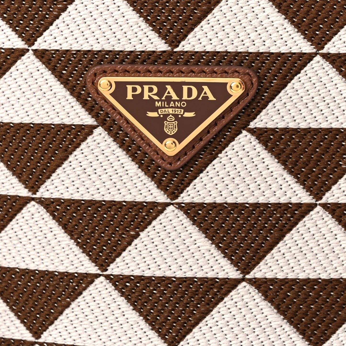 Prada Jacquard Saffiano Triangolo Symbole Embroidered Small Tote Tobacco Talco Tabacco/Talco