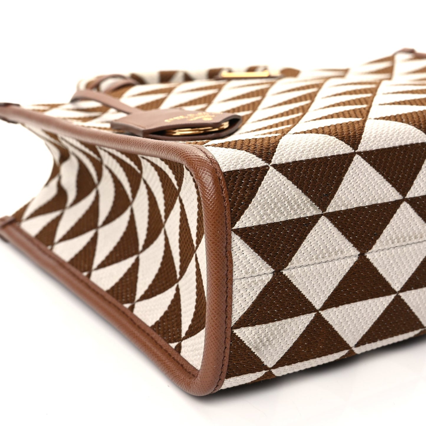 Prada Jacquard Saffiano Triangolo Symbole Embroidered Small Tote Tobacco Talco Tabacco/Talco