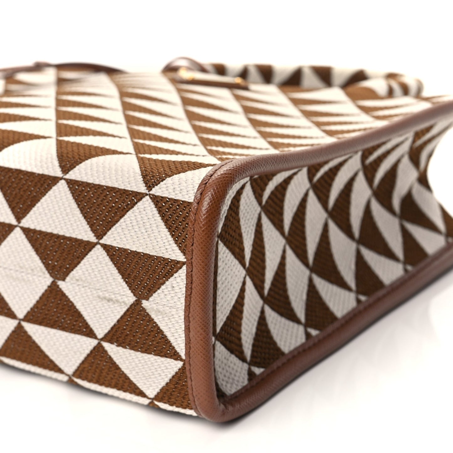 Prada Jacquard Saffiano Triangolo Symbole Embroidered Small Tote Tobacco Talco Tabacco/Talco