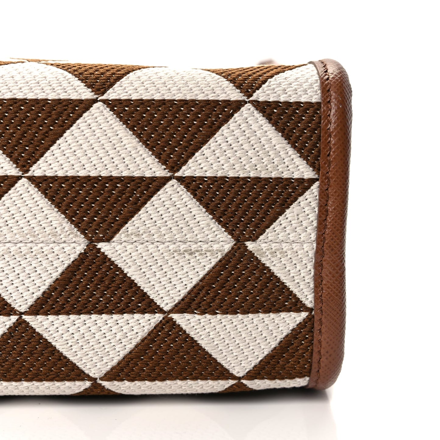Prada Jacquard Saffiano Triangolo Symbole Embroidered Small Tote Tobacco Talco Tabacco/Talco