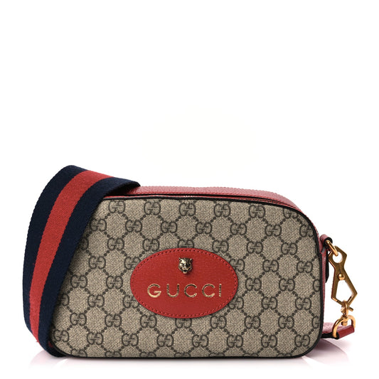 Gucci GG Supreme Monogram Web Neo Vintage Shoulder Bag Beige Red