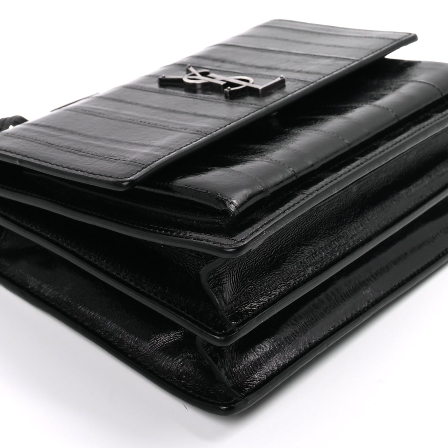 Saint Laurent Glossy Eelskin Medium Monogram Sunset Black
