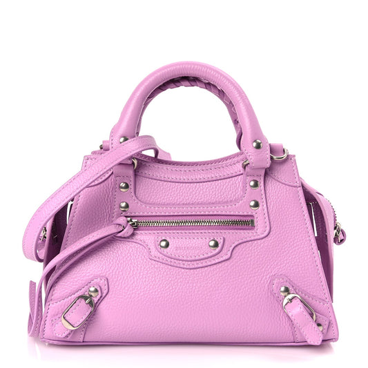 Balenciaga Grained Calfskin Neo Classic Silver Hardware Mini City Lilac