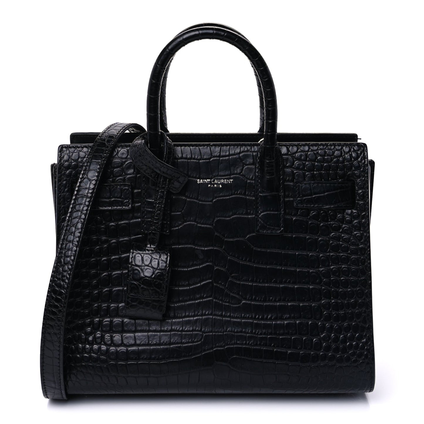 Saint Laurent Calfskin Crocodile Embossed Nano Sac De Jour  Black