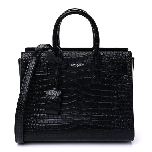 Saint Laurent Calfskin Crocodile Embossed Nano Sac De Jour  Black
