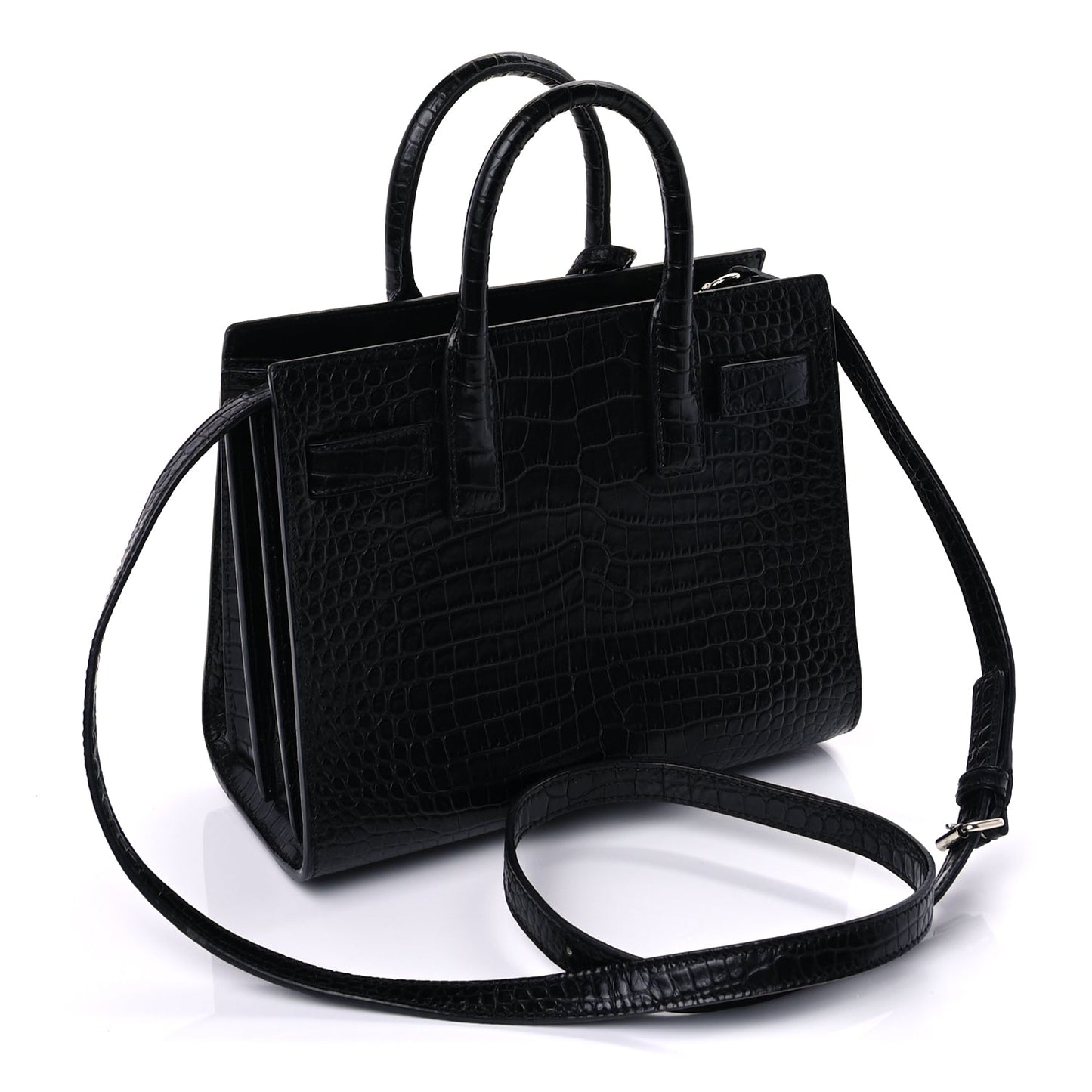 Saint Laurent Calfskin Crocodile Embossed Nano Sac De Jour  Black