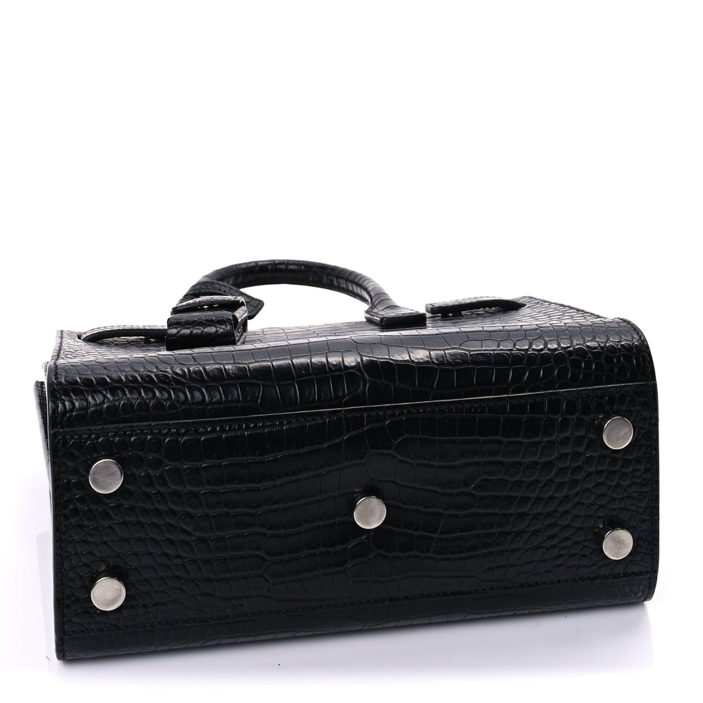 Saint Laurent Calfskin Crocodile Embossed Nano Sac De Jour  Black