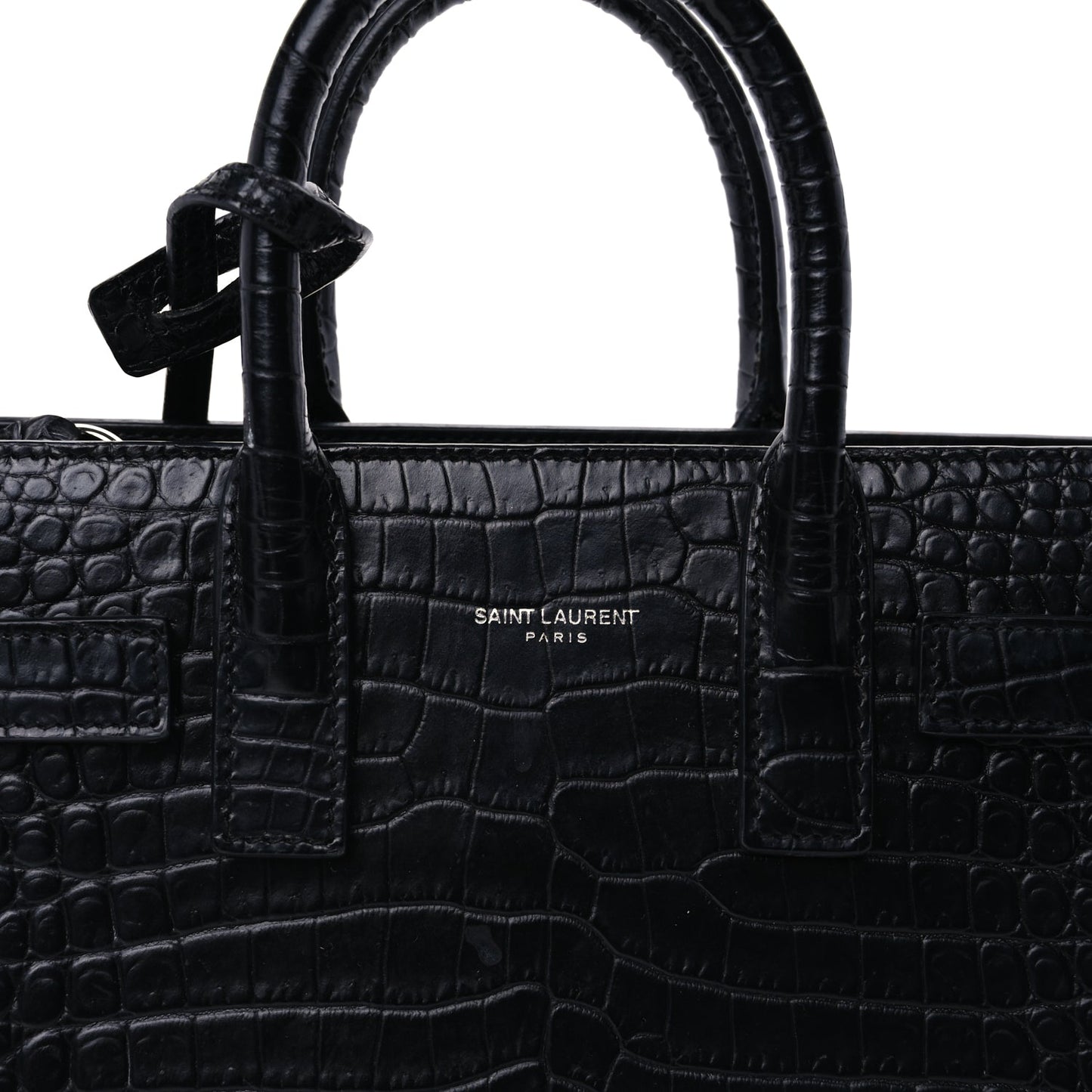 Saint Laurent Calfskin Crocodile Embossed Nano Sac De Jour  Black