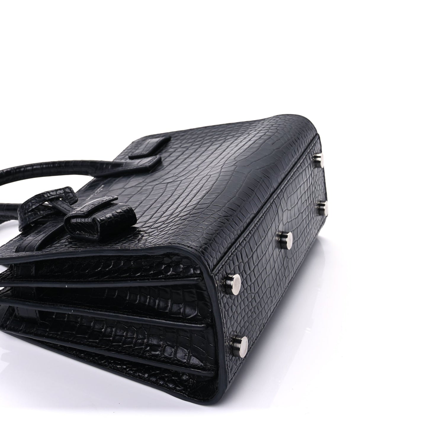 Saint Laurent Calfskin Crocodile Embossed Nano Sac De Jour  Black