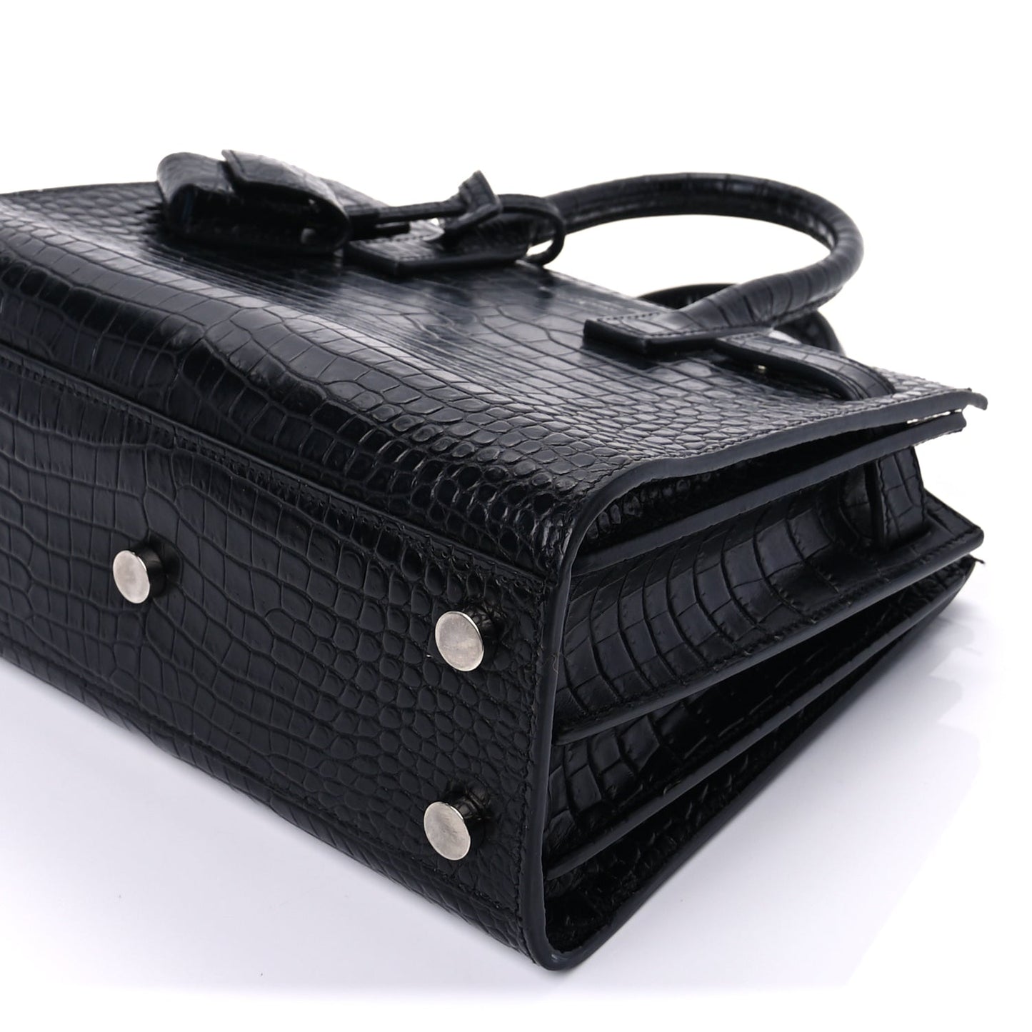 Saint Laurent Calfskin Crocodile Embossed Nano Sac De Jour  Black