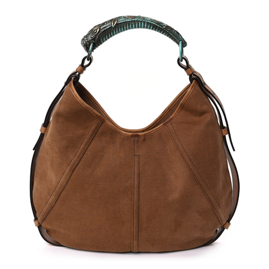 Saint Laurent Canvas Mombasa Hobo Tan Turquoise
