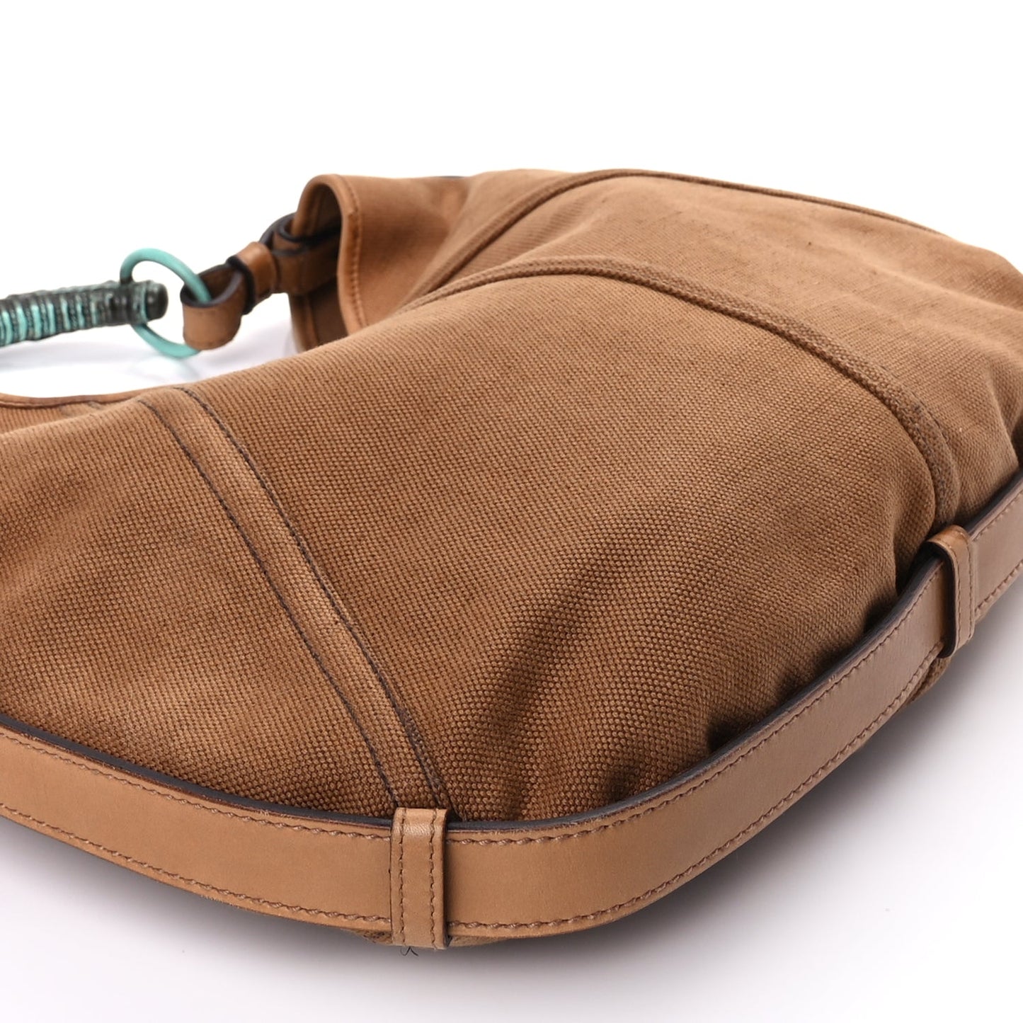 Saint Laurent Canvas Mombasa Hobo Tan Turquoise