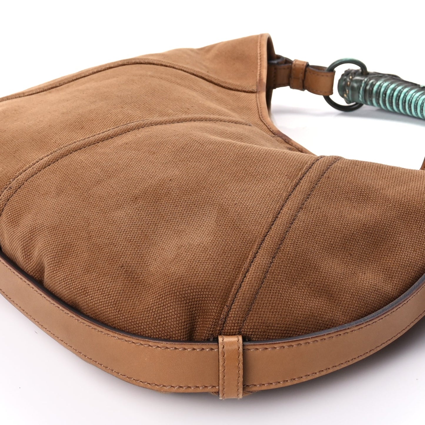 Saint Laurent Canvas Mombasa Hobo Tan Turquoise
