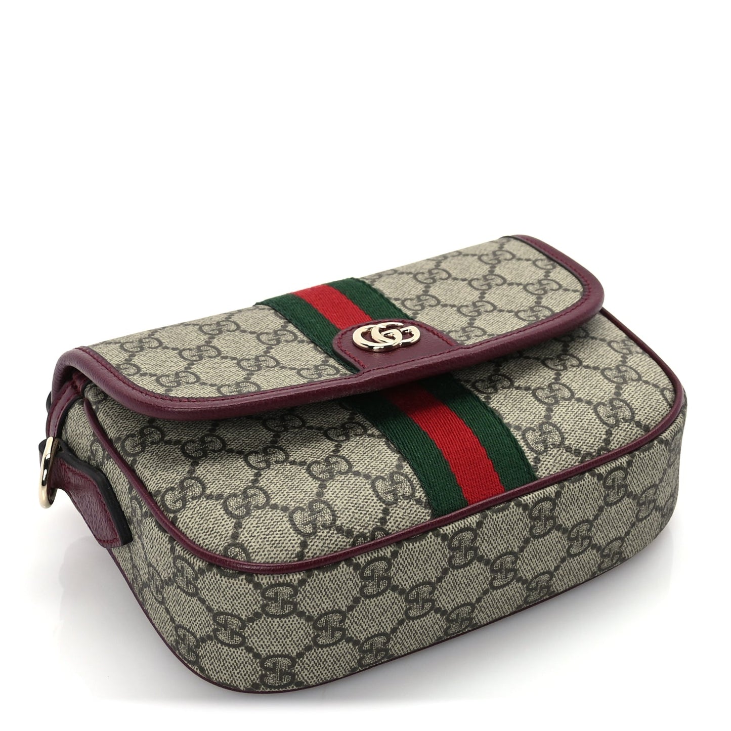 Gucci GG Supreme Monogram Textured Dollar Calfskin Small Ophidia Top Handle Shoulder Bag Beige Bordeaux