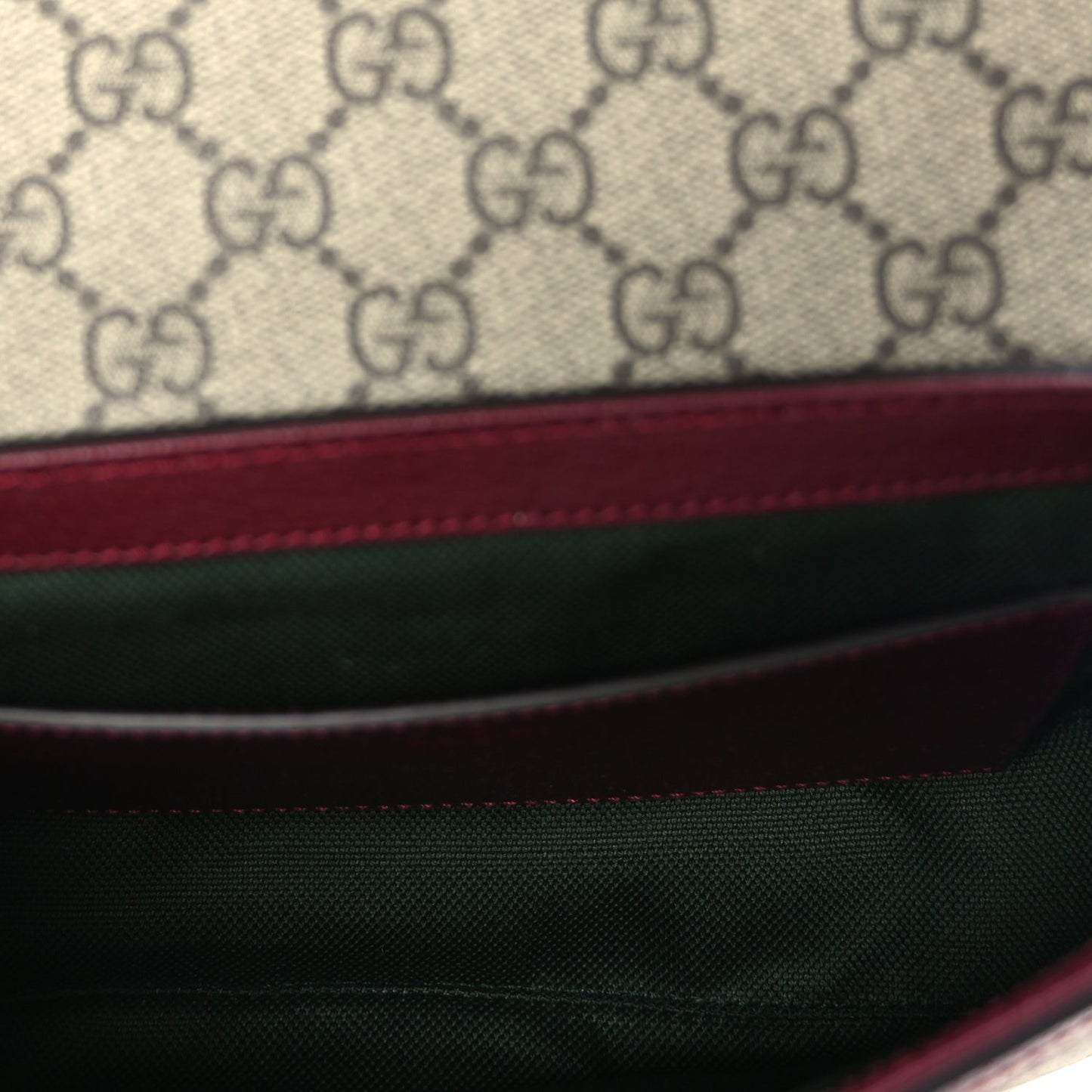 Gucci GG Supreme Monogram Textured Dollar Calfskin Small Ophidia Top Handle Shoulder Bag Beige Bordeaux
