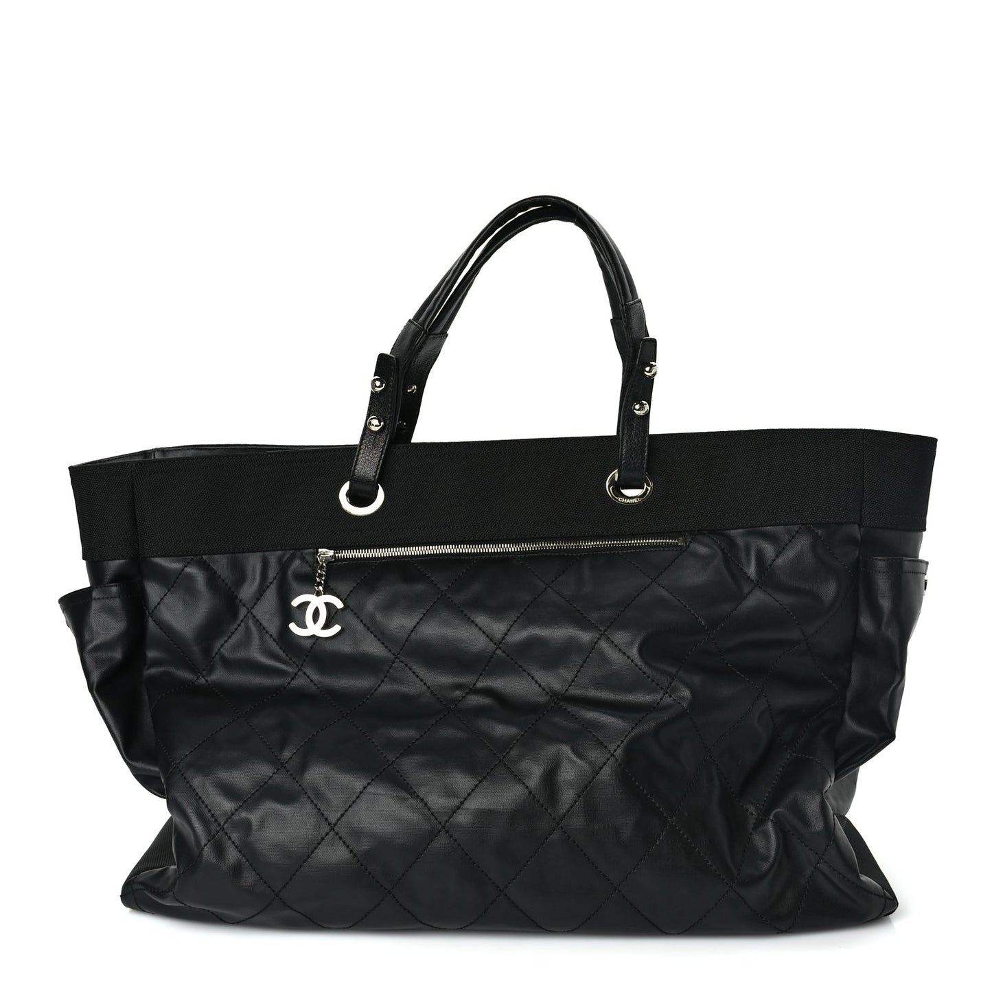 Chanel Coated Canvas Stitched XL Paris Biarritz Tote Black